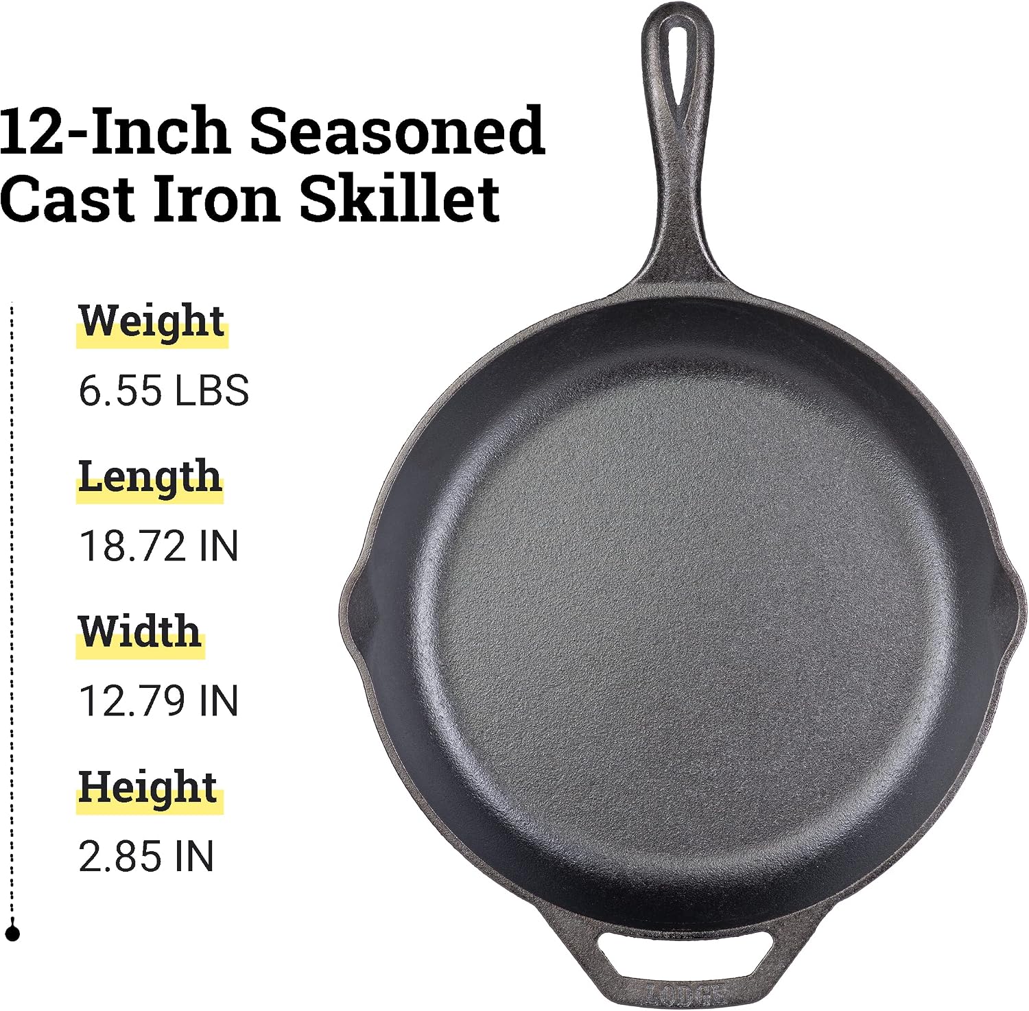 Lodge 12 Cast Iron Skillet - Chef Collection - Perfect Sear - Ergonomic Handles - Superior Heat Retention - Cast Iron Cookware & Skillet